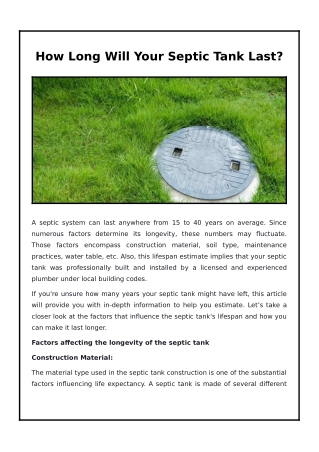 How Long Will Your Septic Tank Last?