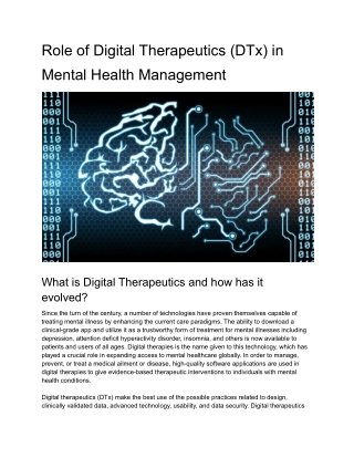 Role of Digital Therapeutics (DTx) in Mental Health Management