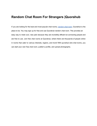 Random Chat Room - Quorahub