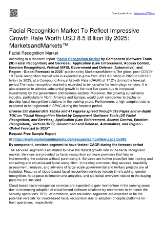 Facial Recognition Market Size Is Estimated To Rise To USD 8.5 billion By 2025