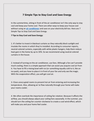 7 Simple Tips to Stay Cool and Save Energy by Kitchen Brand Store
