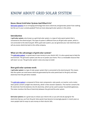 KNOW ABOUT GRID SOLAR SYSTEM