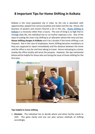 8 Important Tips for Home Shifting in Kolkata