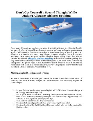 Don't get yourself a second thought while making Allegiant Airlines Booking