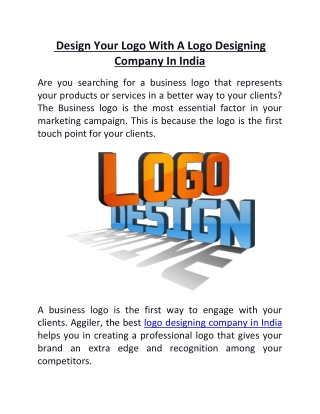Design Your Logo With A Logo Designing Company In India