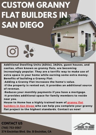 Custom Granny Flat Builders in San Diego