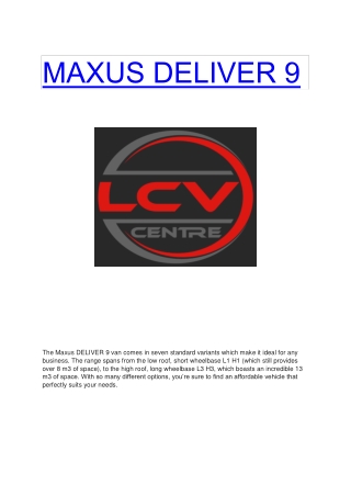 MAXUS DELIVER 9----LCV Centre Ltd