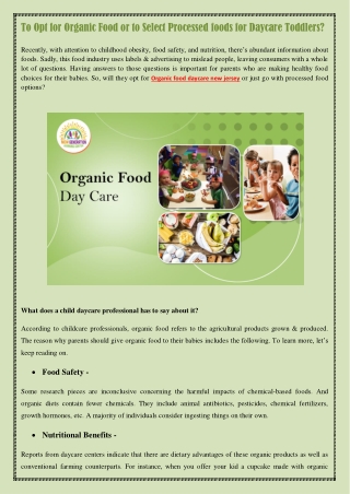 To Opt for Organic Food or to Select Processed foods for Daycare Toddlers