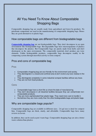 All You Need To Know About Compostable Shopping Bags