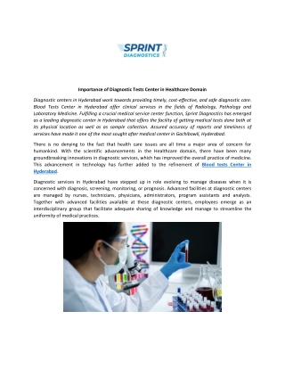 Importance of Diagnostic Tests Center in Healthcare Domain