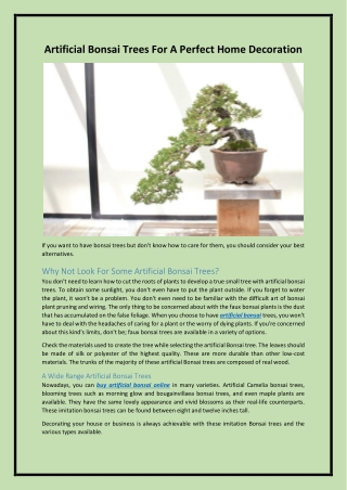 Artificial Bonsai Trees For A Perfect Home Decoration