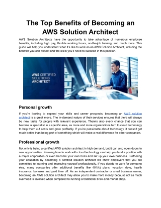 The Top Benefits of Becoming an AWS Solution Architect