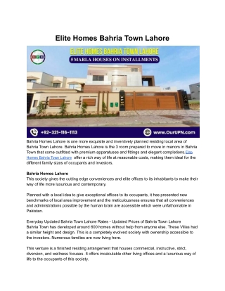 Elite Homes Bahria Town Lahore