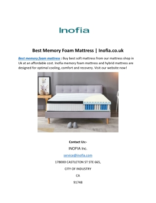 Best Memory Foam Mattress | Inofia.co.uk