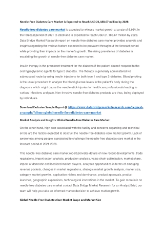 Needle-Free Diabetes Care Market is Expected to Reach USD 21,188.67 million by 2028