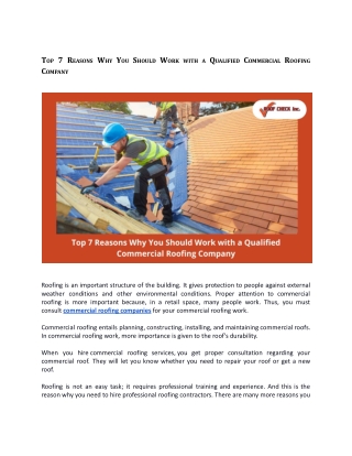 Top 7 Reasons Why You Should Work with a Qualified Commercial Roofing Company