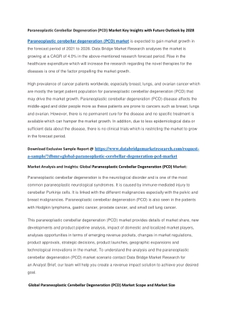 Paraneoplastic Cerebellar Degeneration (PCD) Market Key Insights with Future Outlook by 2028