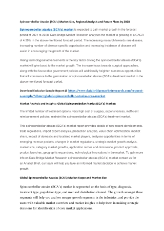 Spinocerebellar Ataxias (SCA’s) Market Size, Regional Analysis and Future Plans by 2028
