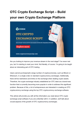 OTC Crypto Exchange Script – Build your own Crypto Exchange Platform