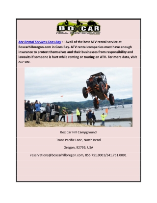 Atv Rental Services Coos Bay  Boxcarhilloregon.com