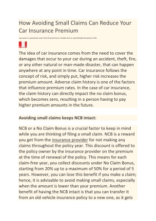 3 Measures to avoid Small Claims which can Reduce Your Car Insurance Premium