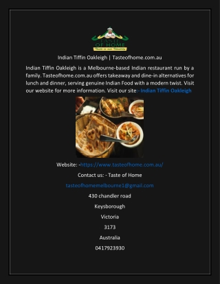 Indian Tiffin Oakleigh  Tasteofhome.com