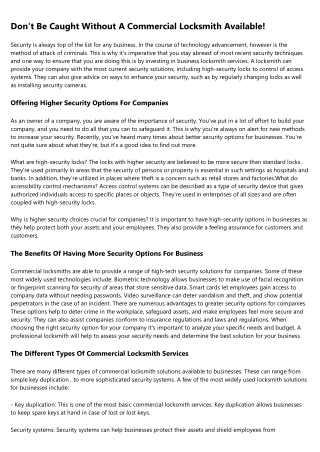 Secrets About the Locksmith in KoP Industry