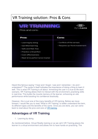 VR Training solution: Pros & Cons