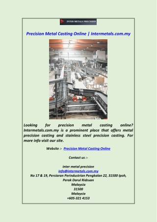 Precision Metal Casting Online  Intermetals.com.my