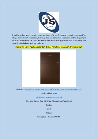Electronics Home Appliances for Sale Online Pakistan  Jansonselectronics.com.pk