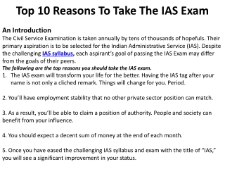 Top 10 Reasons To Take The IAS Exam