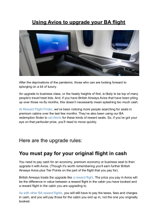 Using Avios to upgrade your BA flight