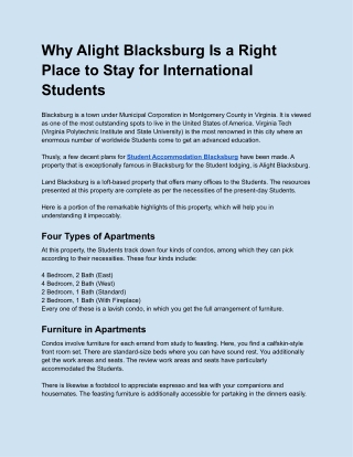 Why Alight Blacksburg Is a Right Place to Stay for International Students