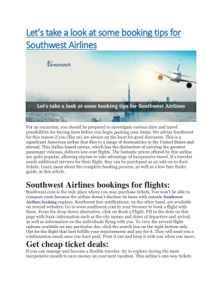 Let's take a look at some booking tips for Southwest Airlines