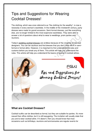 Tips and Suggestions for Wearing Cocktail Dresses