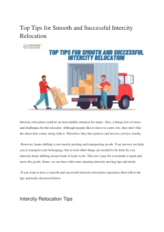 Top Tips for Smooth and Successful Intercity Relocation