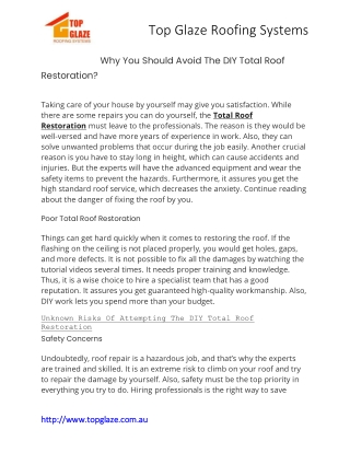 Why You Should Avoid The DIY Total Roof Restoration