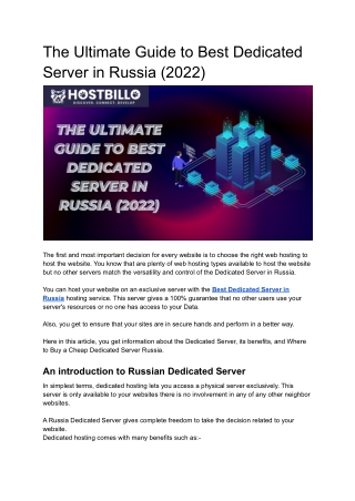 The Ultimate Guide to Best Dedicated Server in Russia (2022)