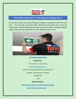 Rcd testing requirements | thelocalguystestandtag.com.au