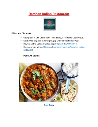 5% off - Darshan Indian Restaurant Gladesville, NSW