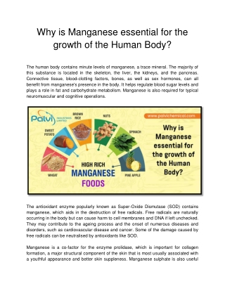 Why is Manganese essential for the growth of the Human Body?