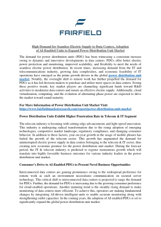 Power Distribution Unit Market Future Trends, Demands, Opportunities and Forecast 2027