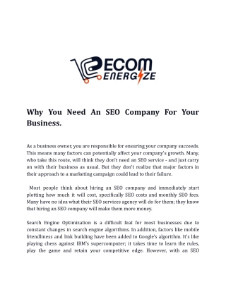 Why You Need An SEO Company For Your Business.