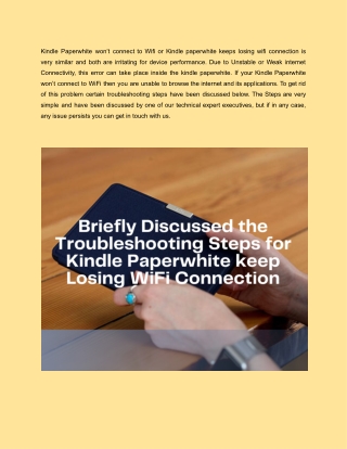 Briefly Discussed the Troubleshooting Steps for Kindle Paperwhite keep Losing WiFi Connection