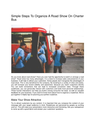 Simple Steps To Organize A Road Show On Charter Bus
