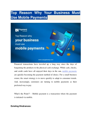 Top Reason Why Your Business Must Use Mobile Payments