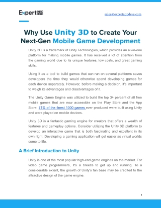 Why Use Unity 3D to Create Your Next-Gen Mobile Game Development