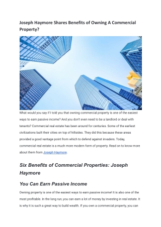 Joseph Haymore Shares Benefits of Owning A Commercial Property_