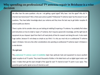 Why spending on professional TV antenna repair in Brisbane is a wise decision