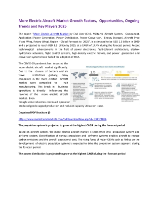 More Electric Aircraft Market Growth Factors, Opportunities, Ongoing Trends and Key Players 2025